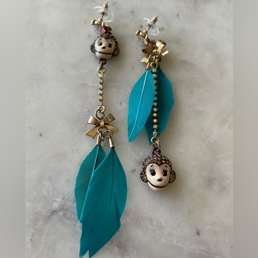 New (w/out tags) - Betsey Johnson Dangle Jungle Monkey and Feather Earrings